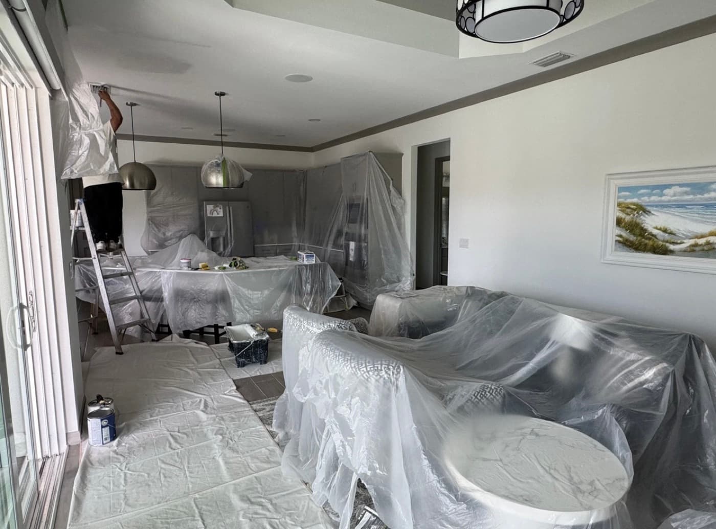 Every surface covered — floors, furniture, fixtures